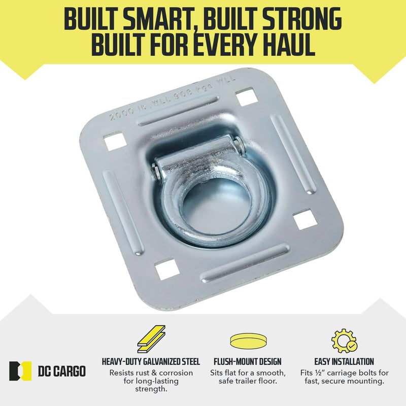 DC Cargo Mall 8 Pack | D-Ring Tie-Down Anchors (Large Square), Recessed-Pan Fitting D-Rings Heavy Duty Steel Cargo Tie-Downs, Truck/Trailer/Flatbed/Pickup Tie-Down Anchor - Image 4